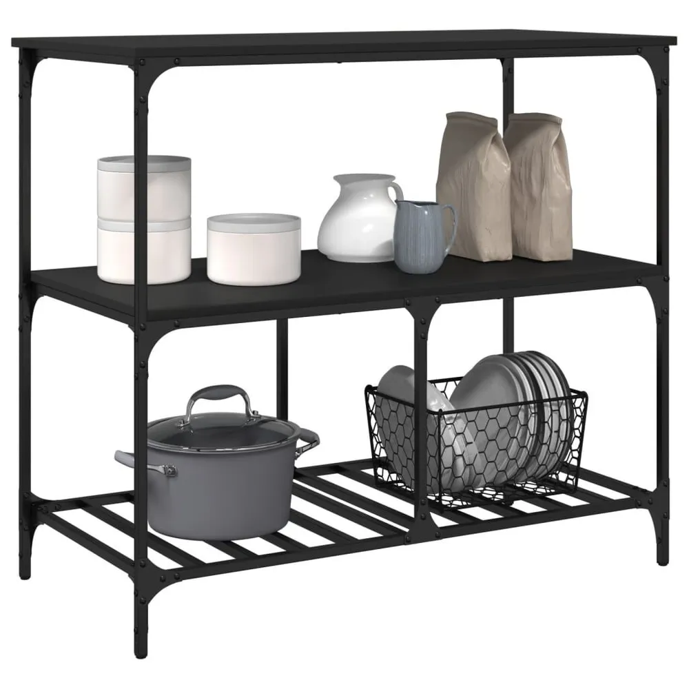 Carrello da Cucina Nero 100x50x95 cm Legno Multistrato