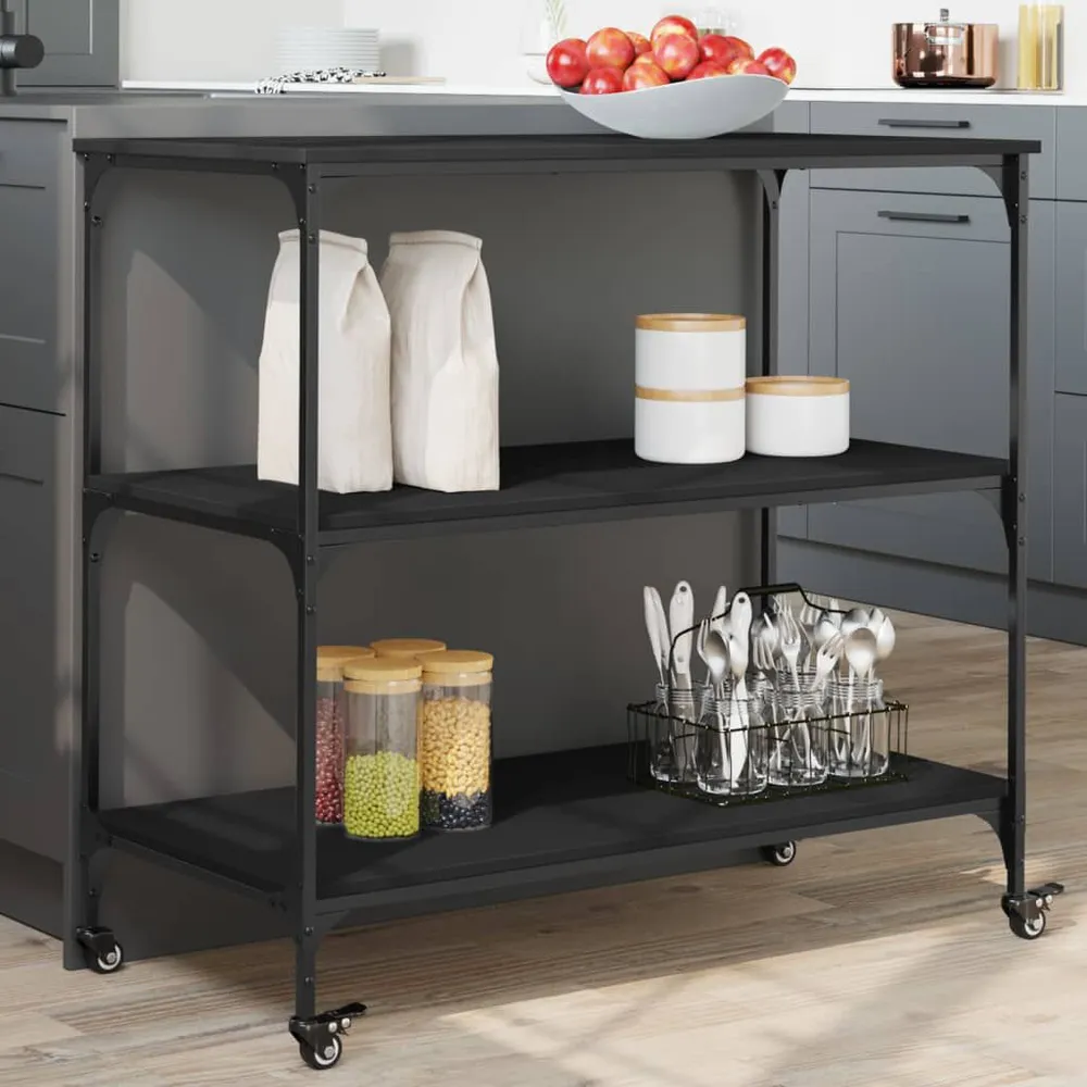 Carrello da Cucina Nero 102x50x95 cm Legno Multistrato