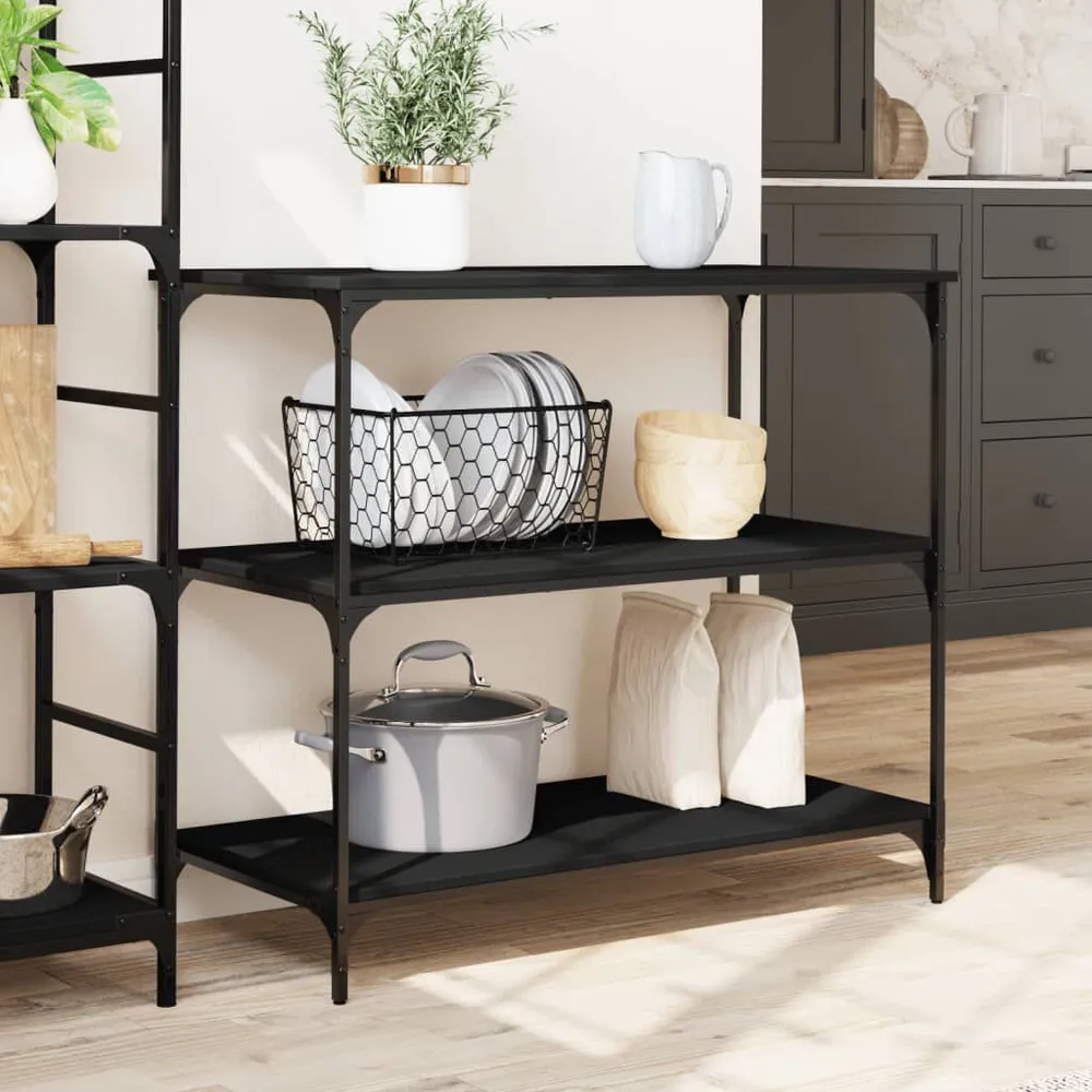 Carrello da Cucina Nero 102x50x95 cm Legno Multistrato
