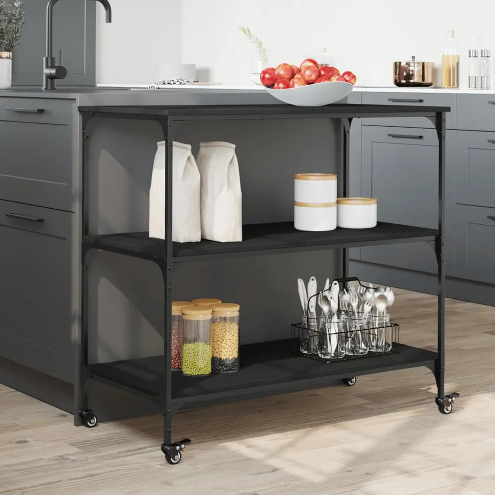 Carrello da Cucina Nero 102x50x95 cm Legno Multistrato