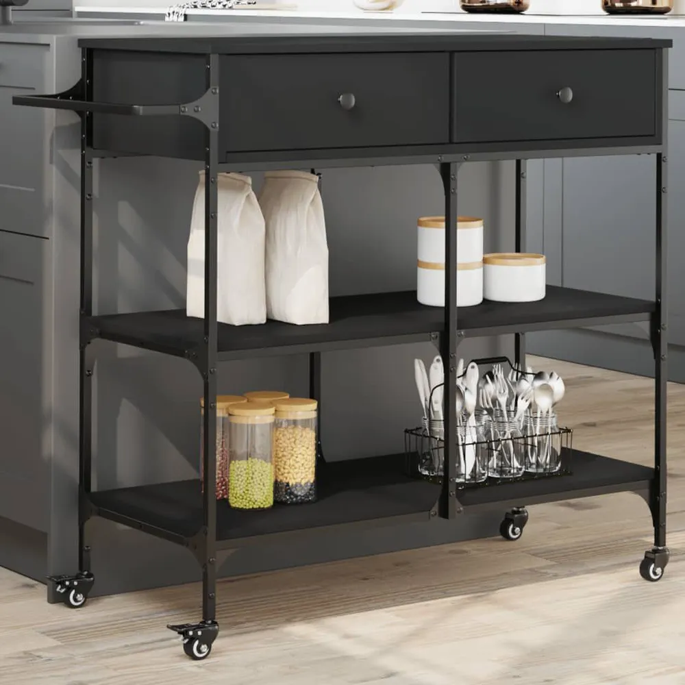 Carrello da Cucina Nero 105x42x95 cm Legno Multistrato