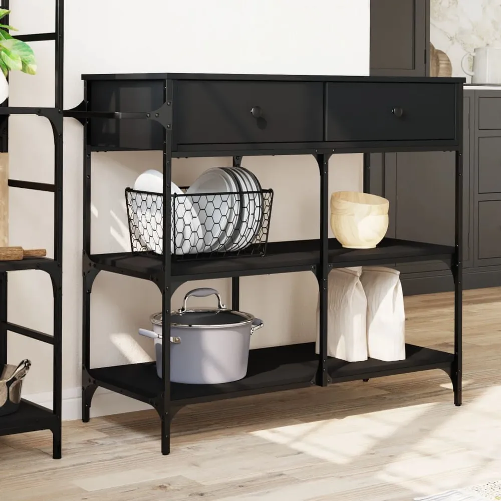 Carrello da Cucina Nero 105x42x95 cm Legno Multistrato