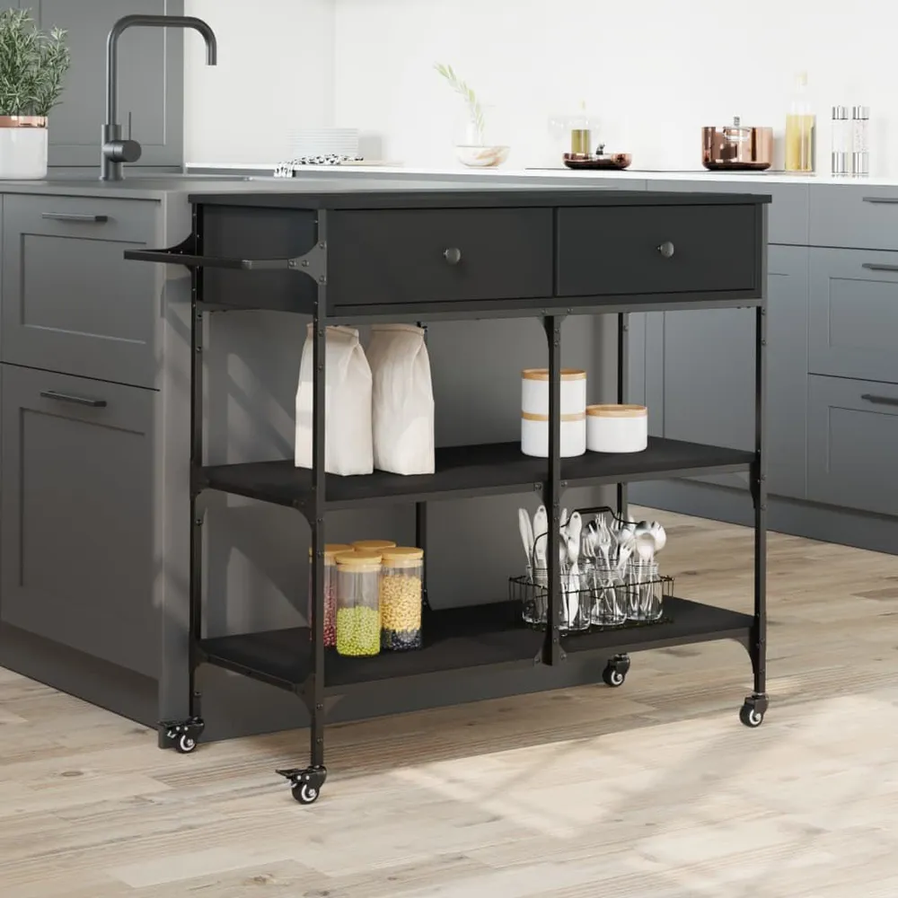 Carrello da Cucina Nero 105x42x95 cm Legno Multistrato