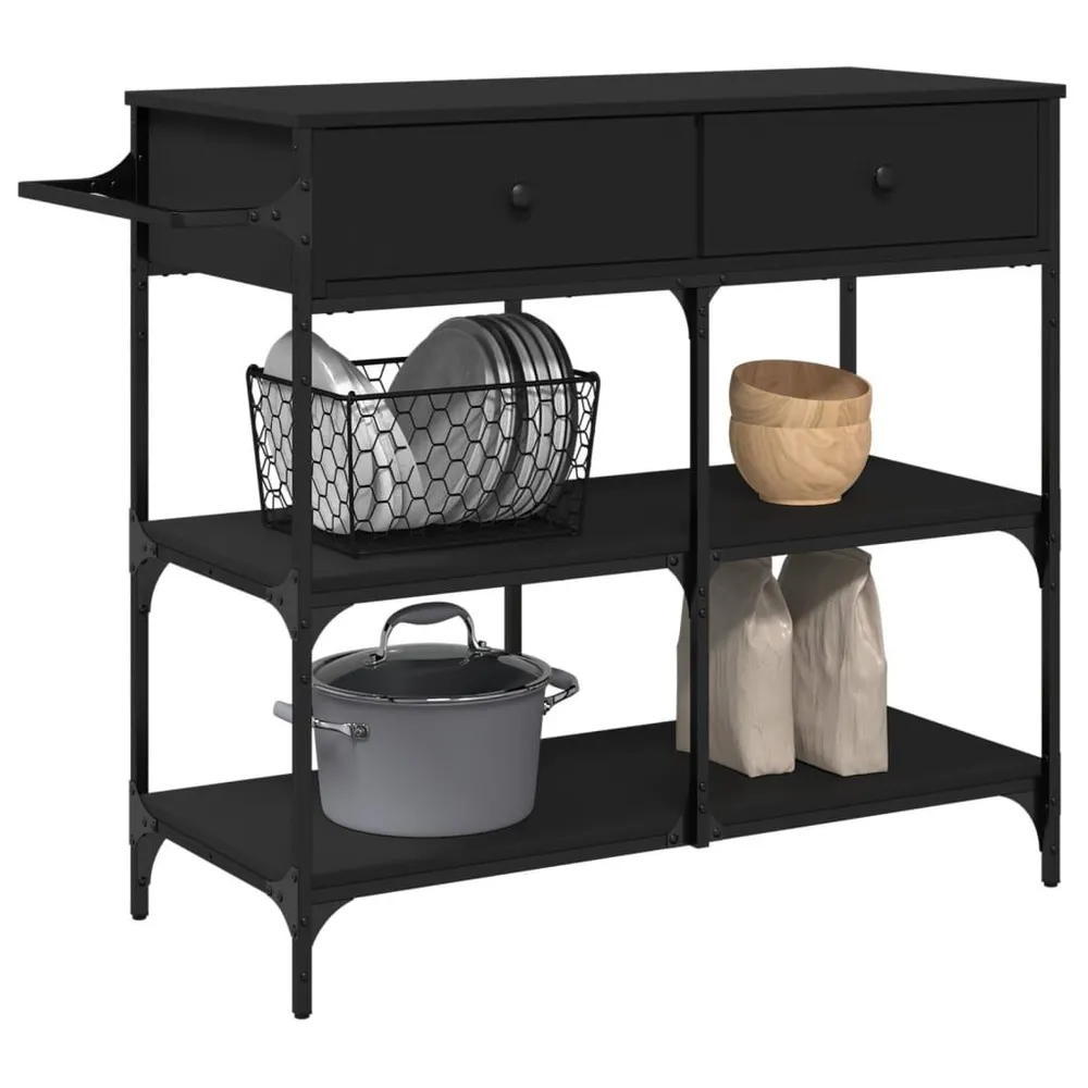 Carrello da Cucina Nero 105x42x95 cm Legno Multistrato