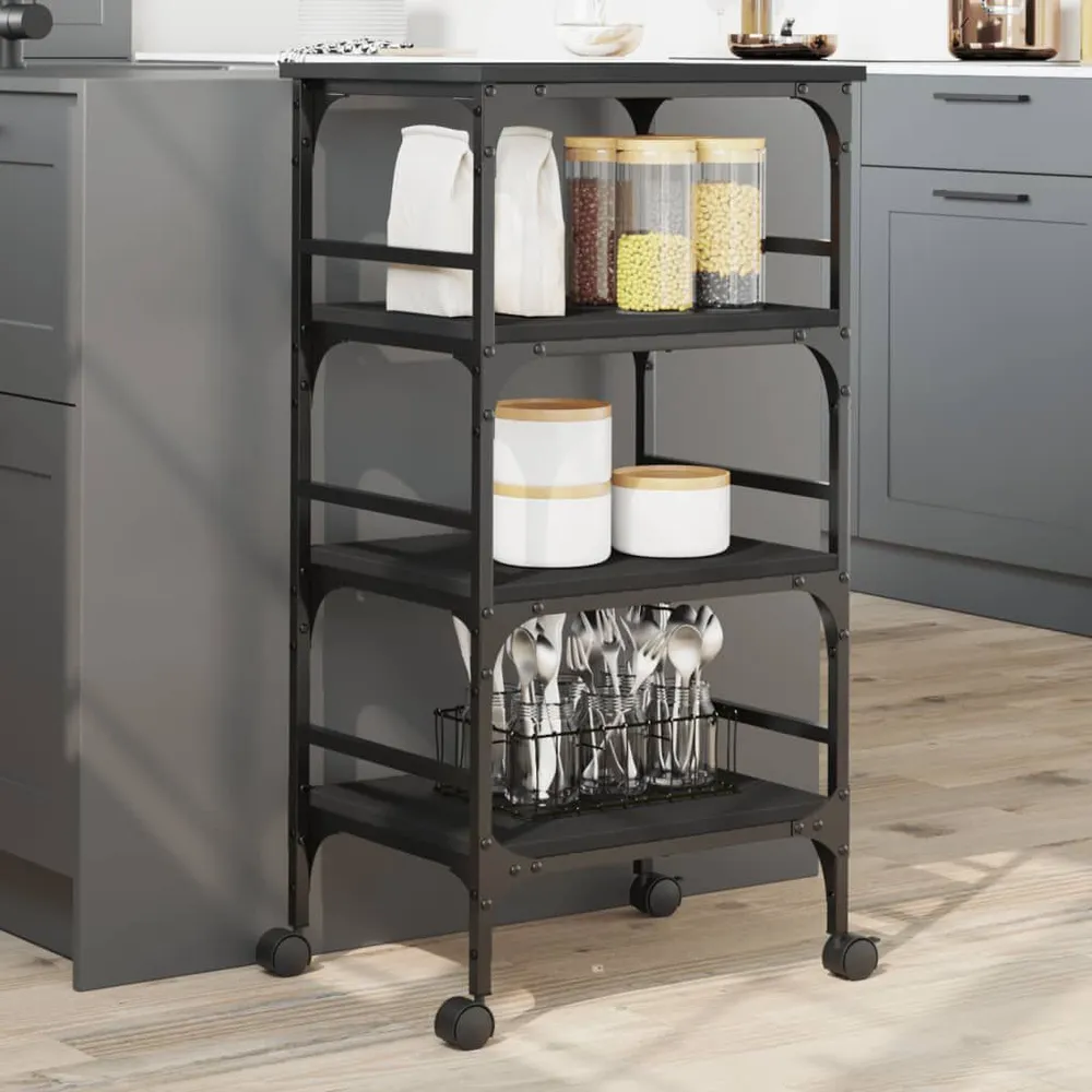 Carrello da Cucina Nero 45x35x89,5 cm Legno Multistrato