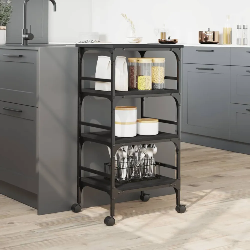 Carrello da Cucina Nero 45x35x89,5 cm Legno Multistrato