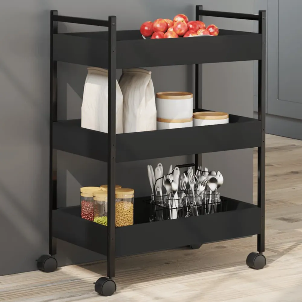 Carrello da Cucina Nero 50x30x70 cm Legno Multistrato