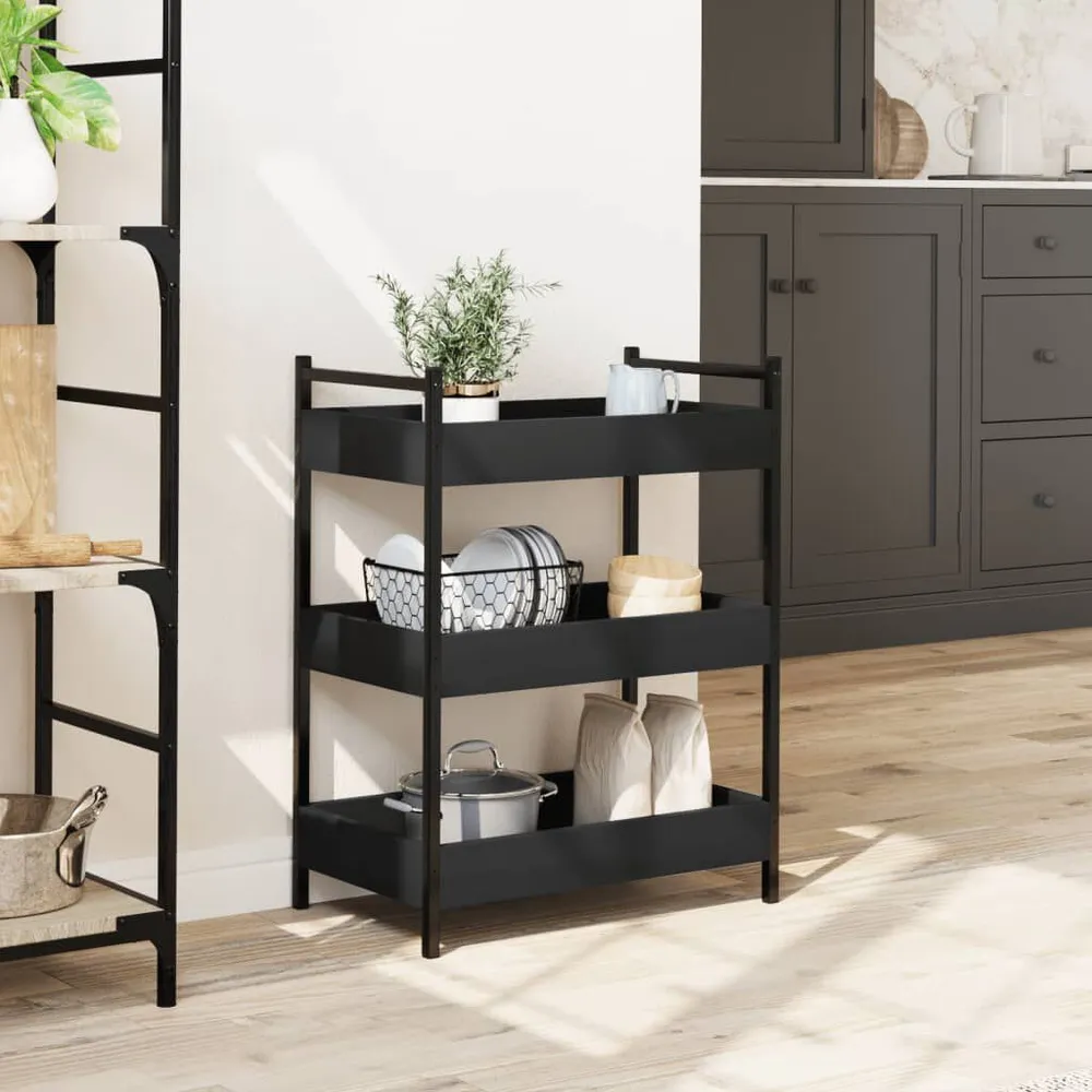 Carrello da Cucina Nero 50x30x70 cm Legno Multistrato