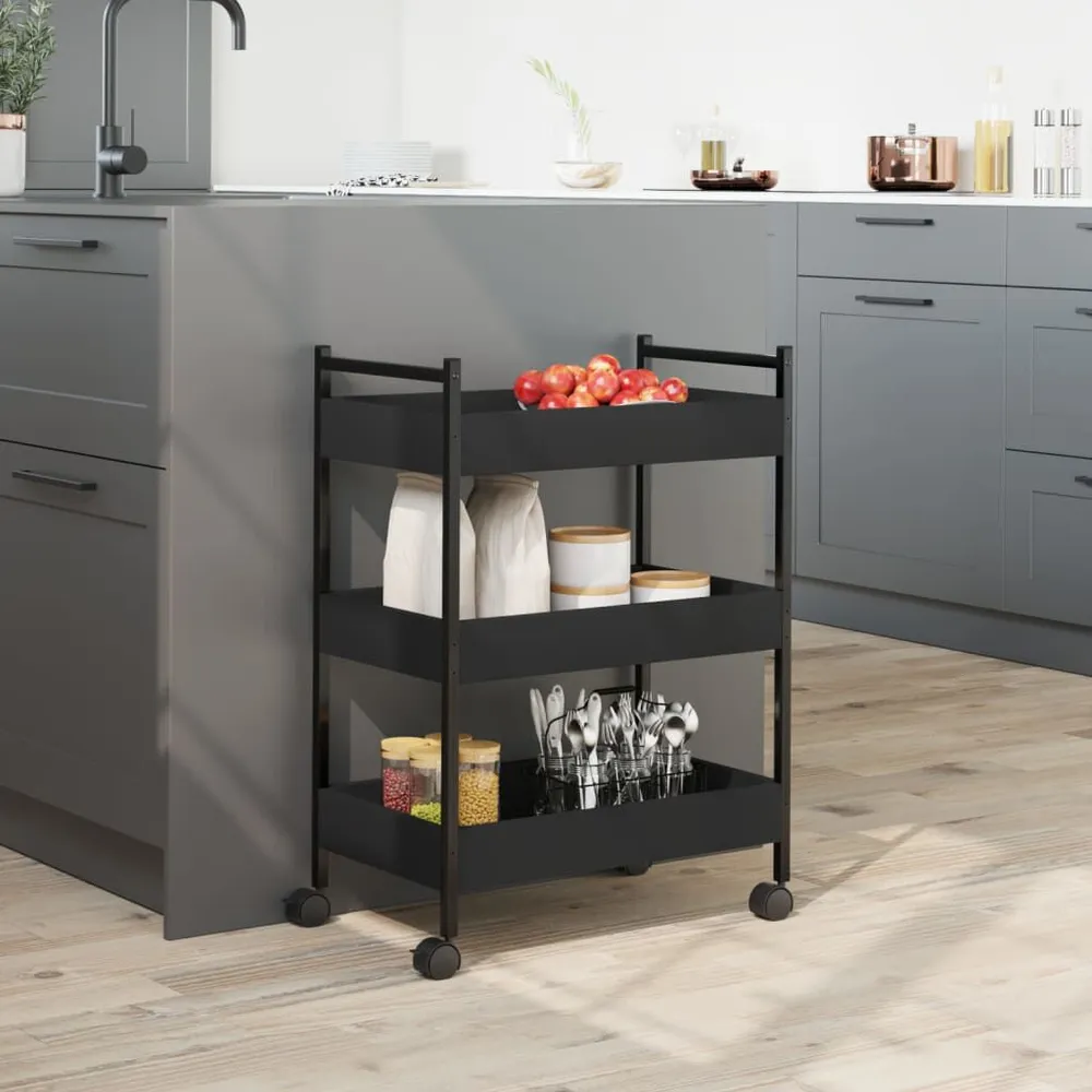 Carrello da Cucina Nero 50x30x70 cm Legno Multistrato