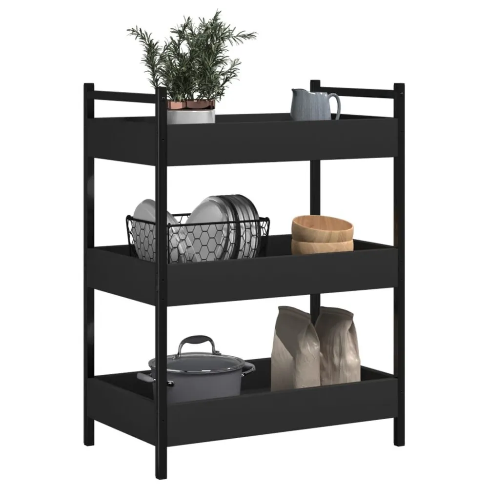 Carrello da Cucina Nero 50x30x70 cm Legno Multistrato