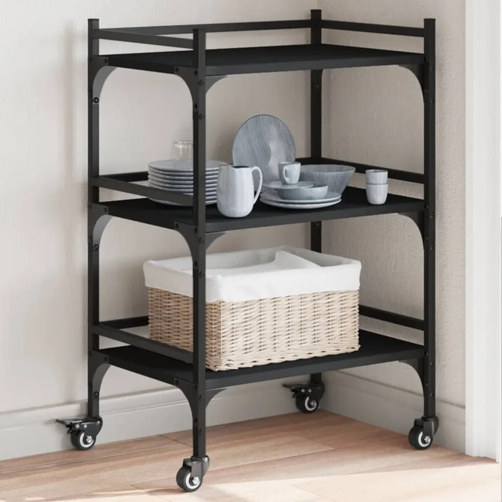 Carrello da Cucina Nero 50x35x75,5 cm Legno Multistrato