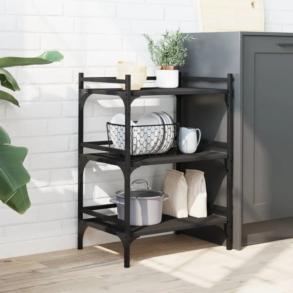 Carrello da Cucina Nero 50x35x75,5 cm Legno Multistrato