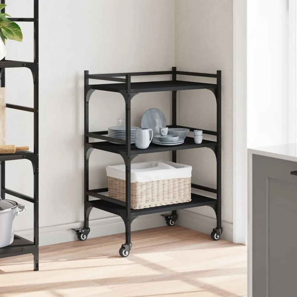 Carrello da Cucina Nero 50x35x75,5 cm Legno Multistrato
