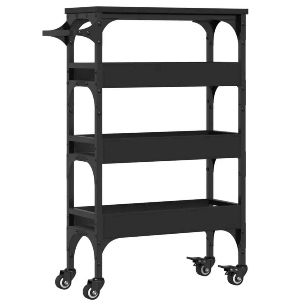 Carrello da Cucina Nero 53x20x76 cm Legno Multistrato