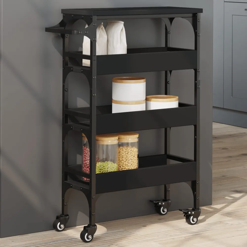 Carrello da Cucina Nero 53x20x76 cm Legno Multistrato