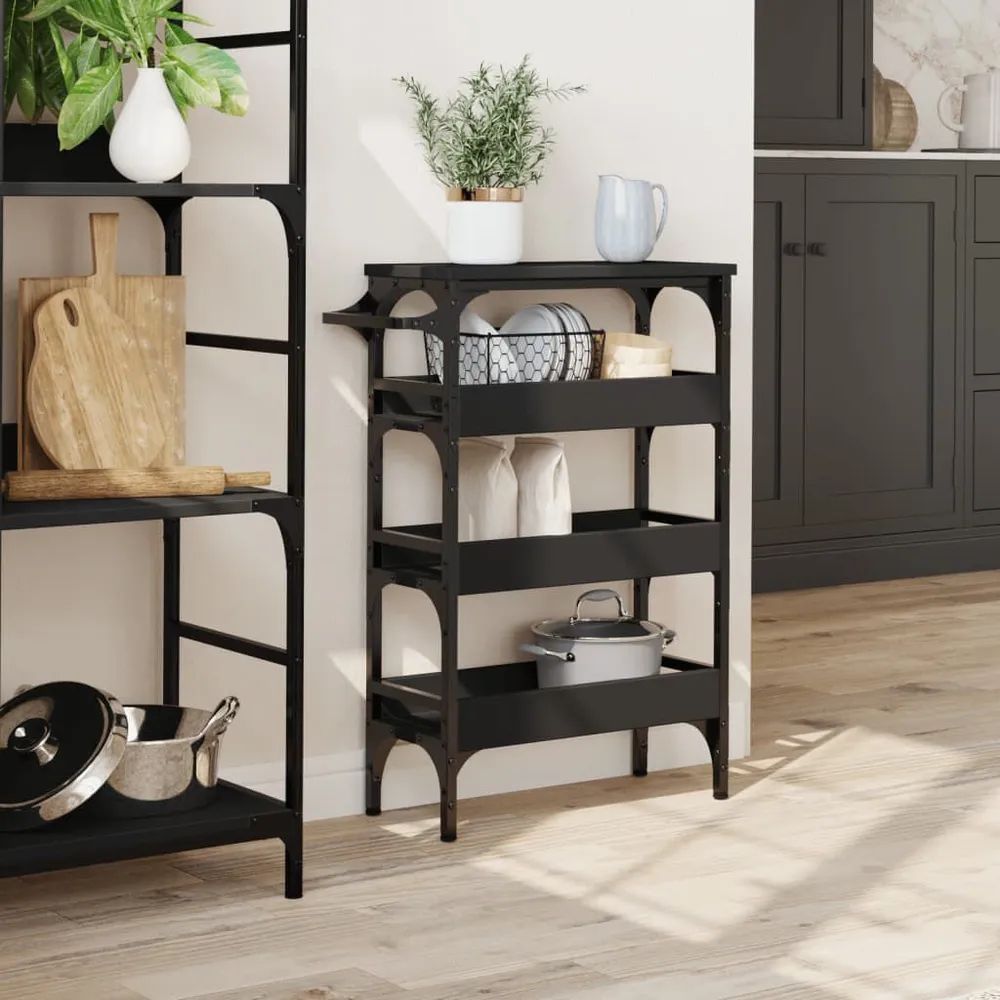 Carrello da Cucina Nero 53x20x76 cm Legno Multistrato