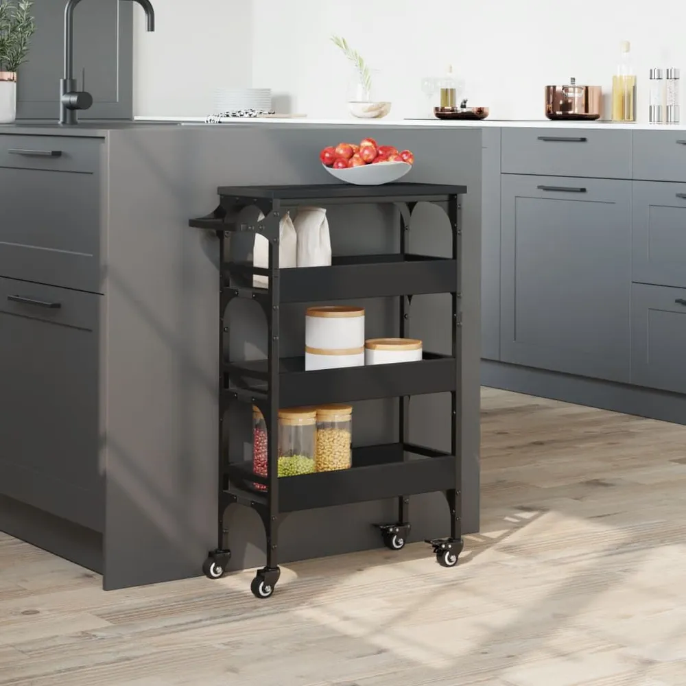 Carrello da Cucina Nero 53x20x76 cm Legno Multistrato