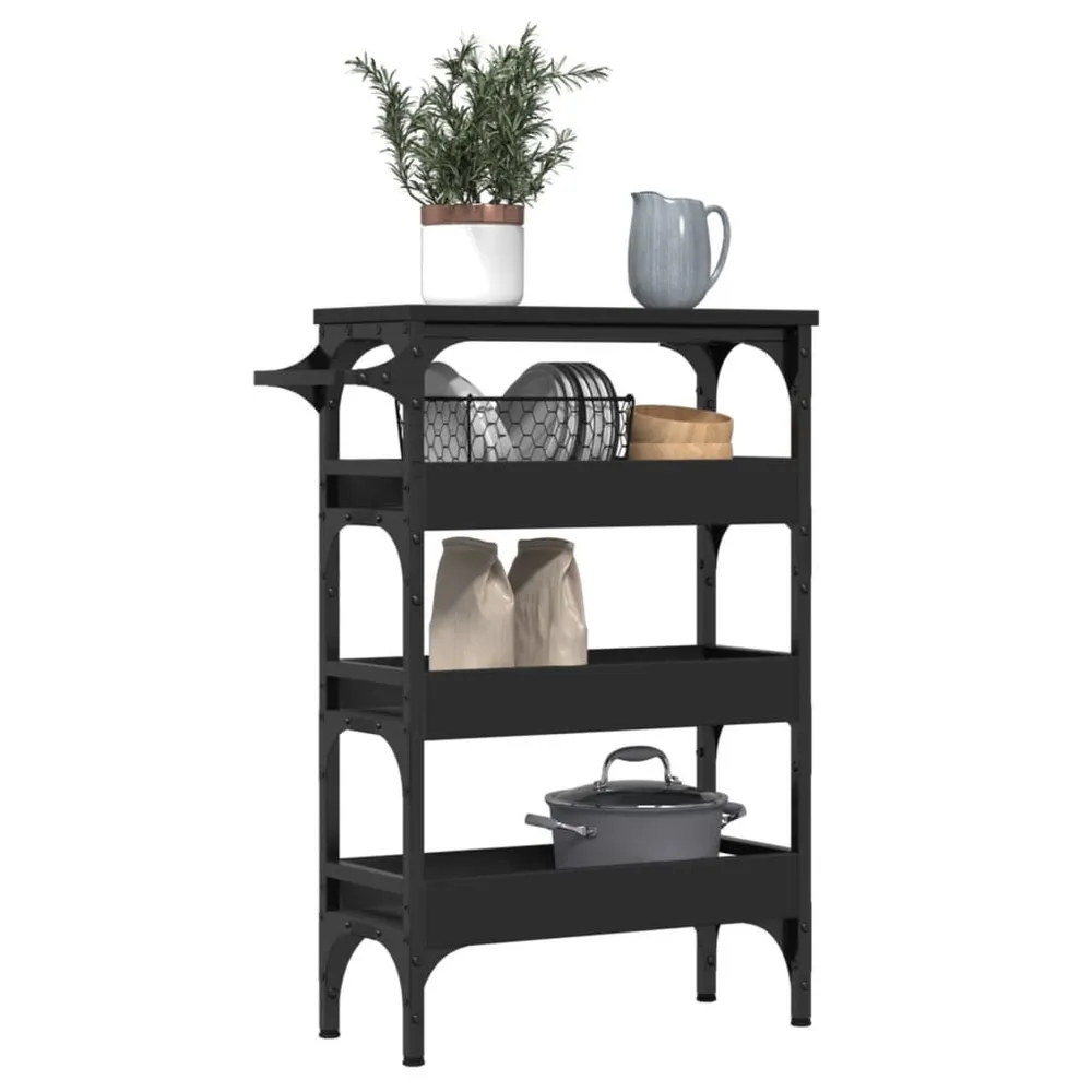 Carrello da Cucina Nero 53x20x76 cm Legno Multistrato