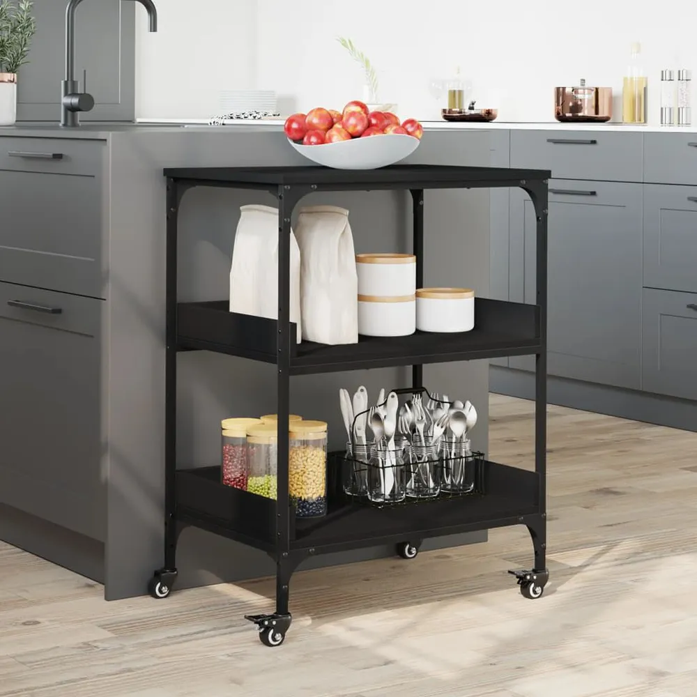 Carrello da Cucina Nero 60x41x80,5 cm Legno Multistrato