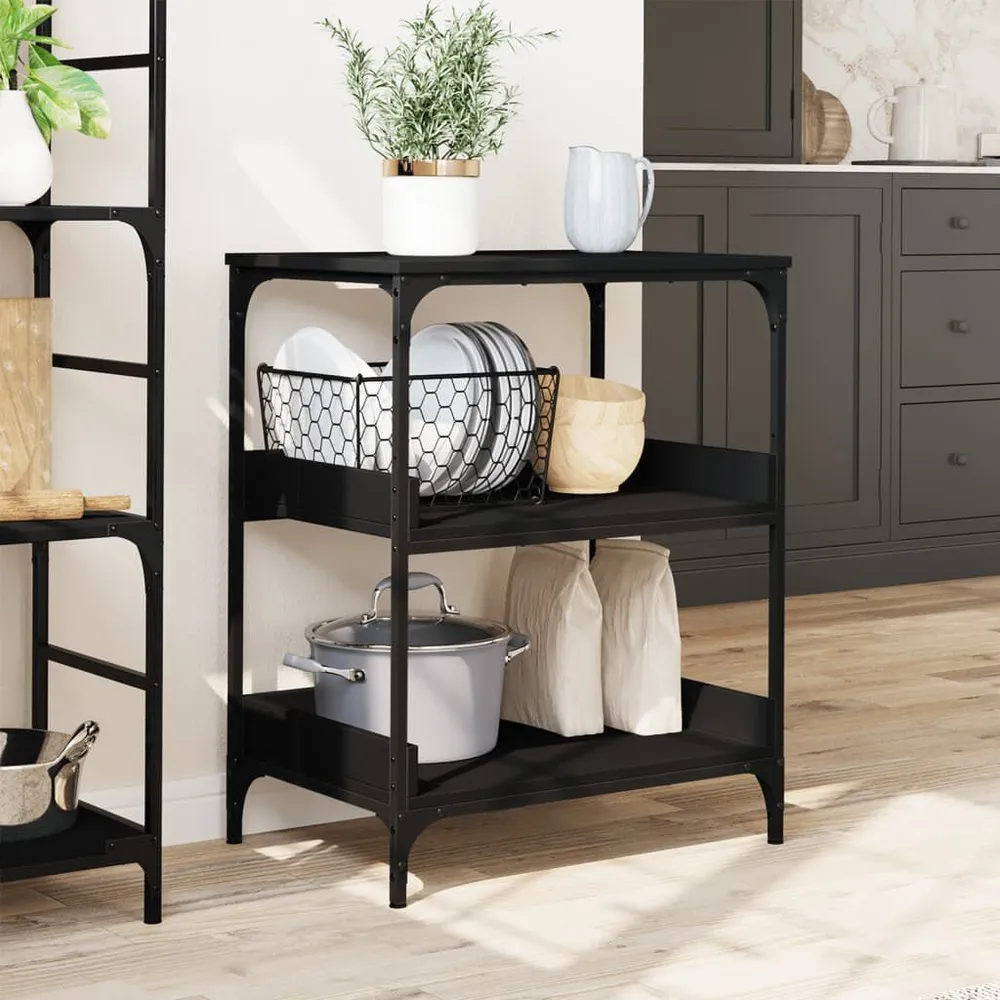 Carrello da Cucina Nero 60x41x80,5 cm Legno Multistrato