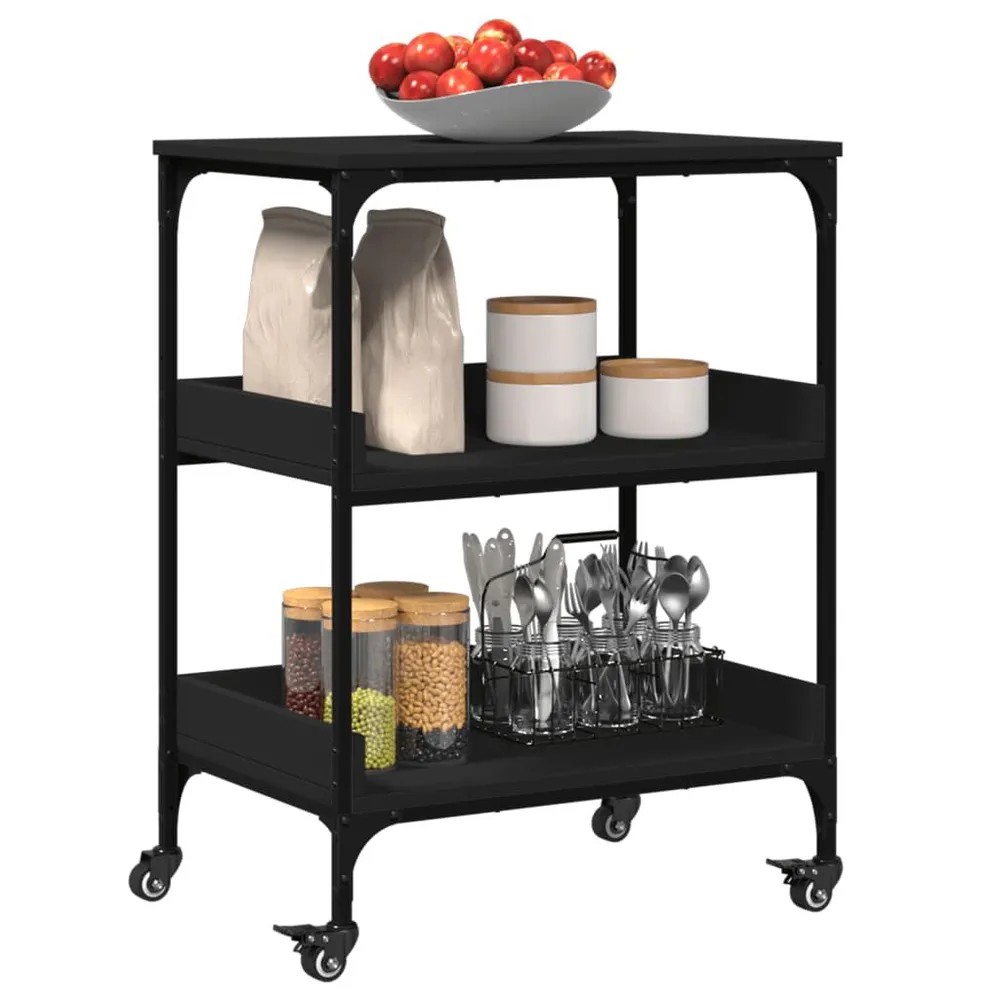 Carrello da Cucina Nero 60x41x80,5 cm Legno Multistrato