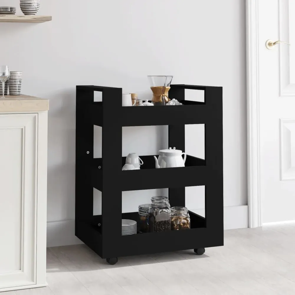 Carrello da Cucina Nero 60x45x80 cm Legno Multistrato