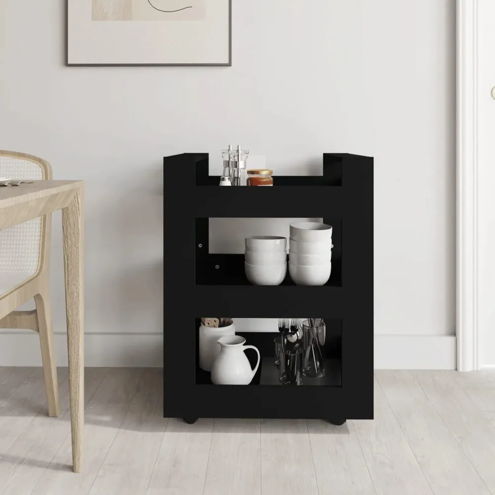 Carrello da Cucina Nero 60x45x80 cm Legno Multistrato