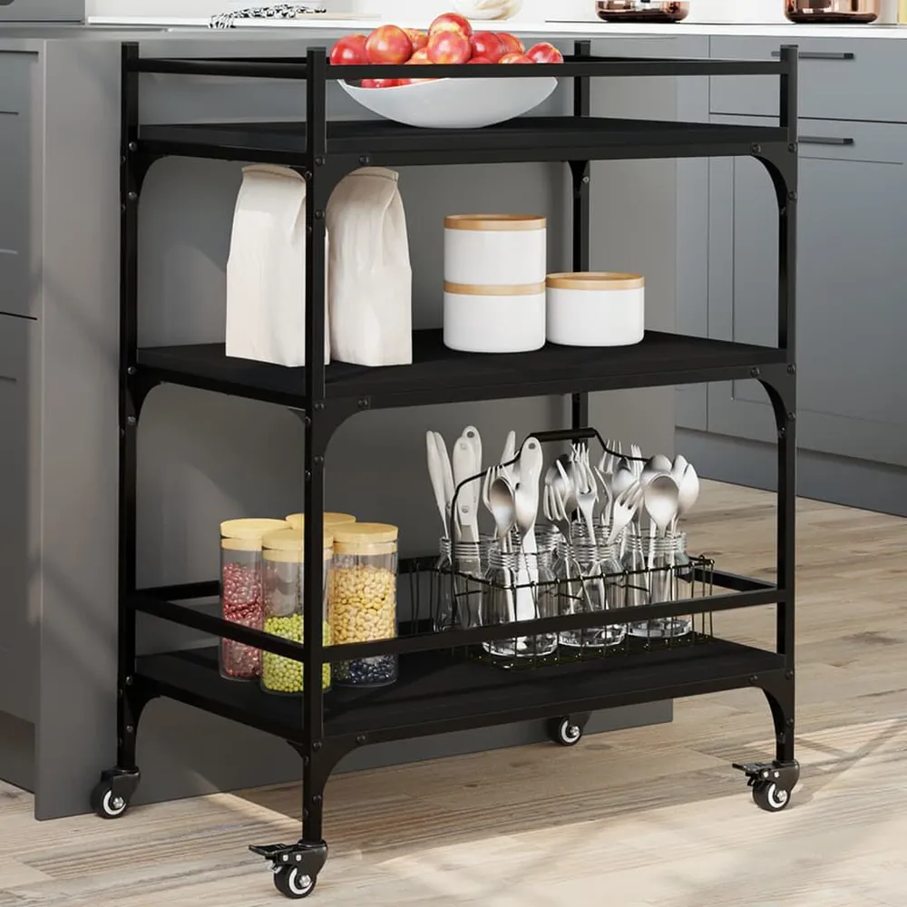 Carrello da Cucina Nero 65x40x86,5 cm Legno Multistrato