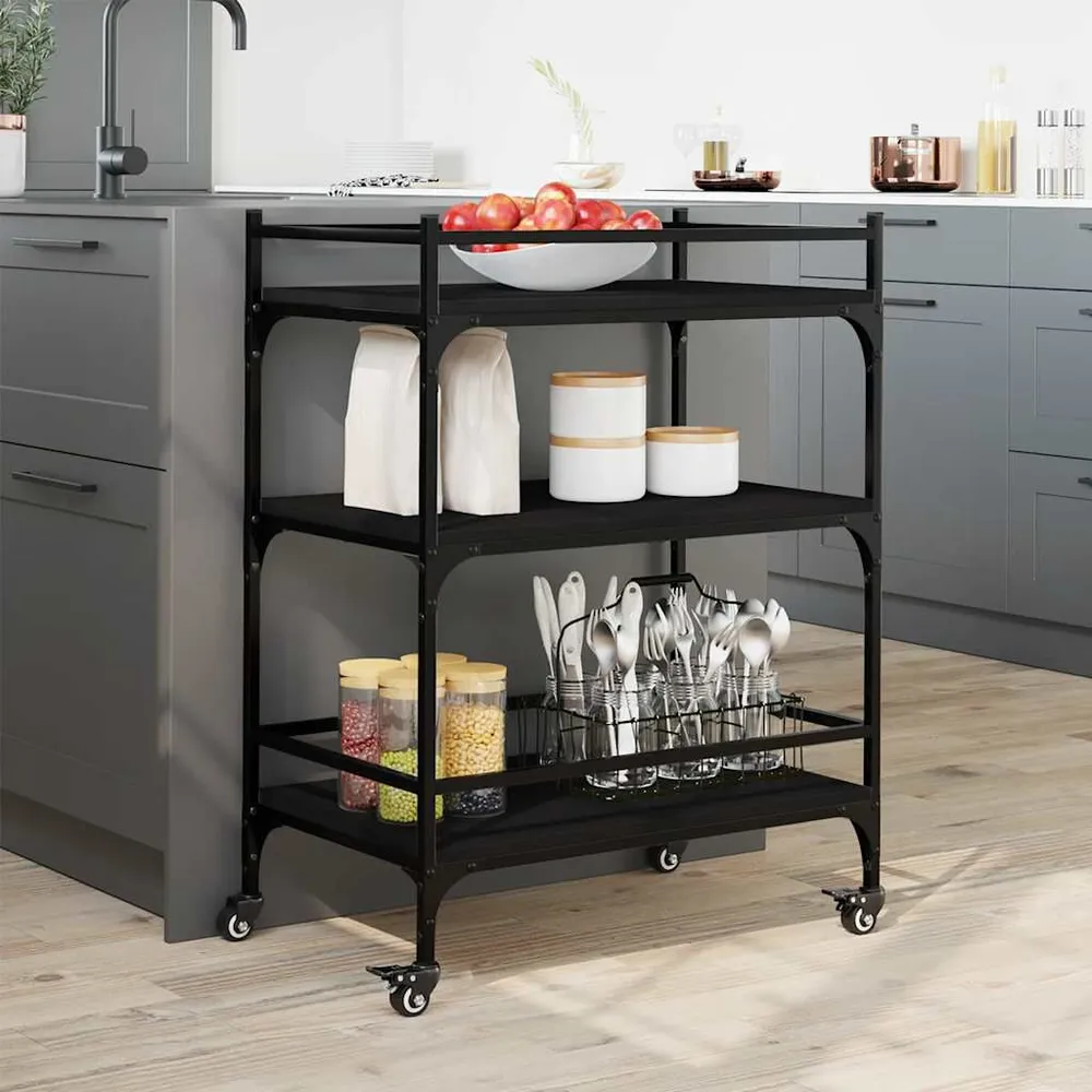 Carrello da Cucina Nero 65x40x86,5 cm Legno Multistrato
