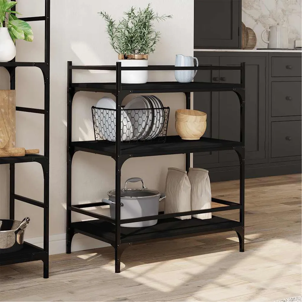 Carrello da Cucina Nero 65x40x86,5 cm Legno Multistrato