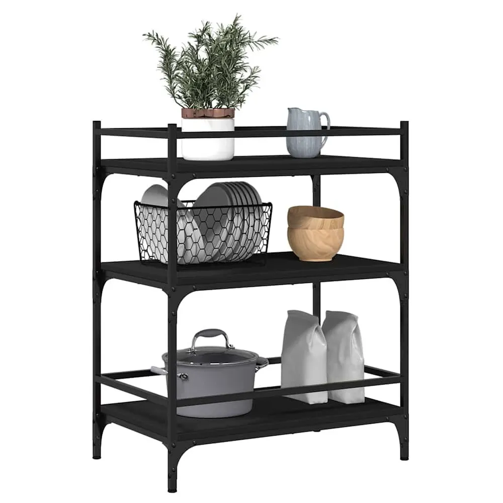 Carrello da Cucina Nero 65x40x86,5 cm Legno Multistrato