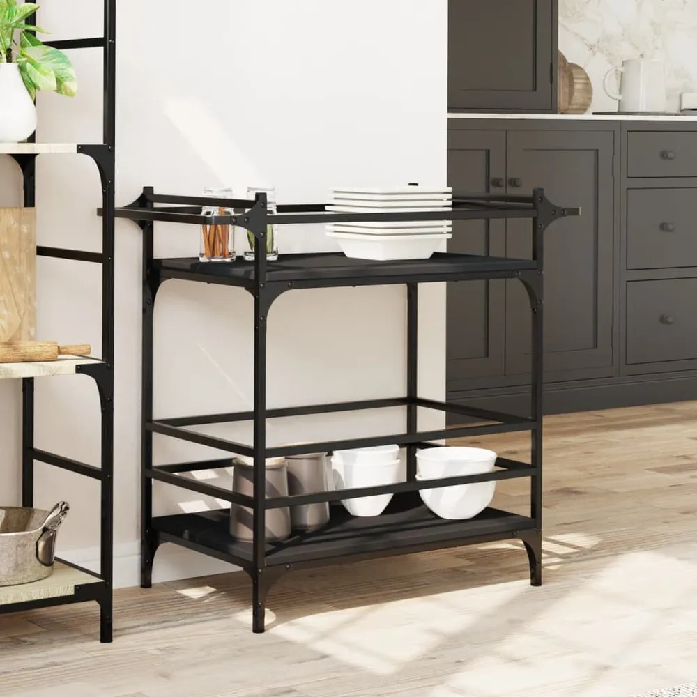 Carrello da Cucina Nero 82x40x78,5 cm Legno Multistrato