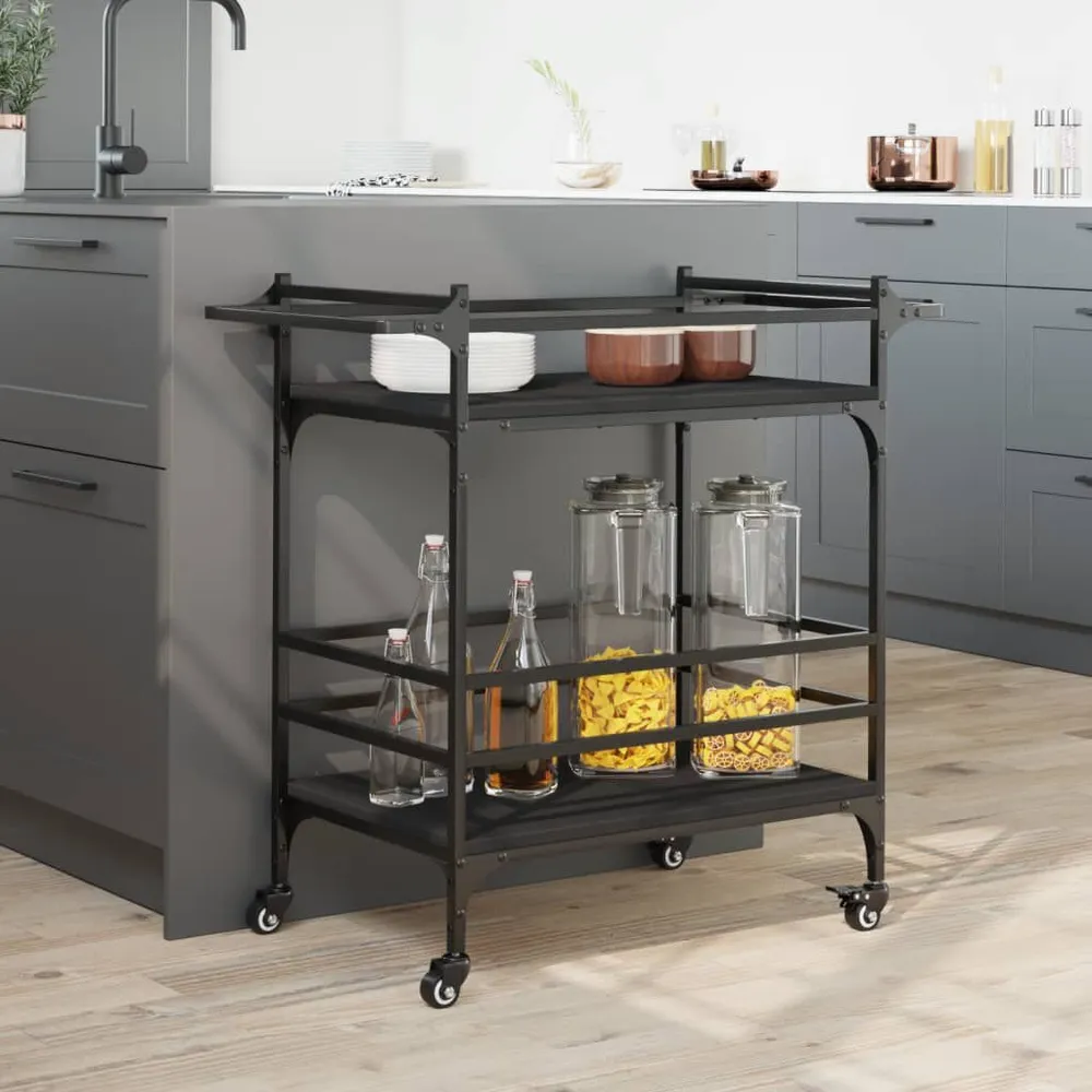 Carrello da Cucina Nero 82x40x78,5 cm Legno Multistrato