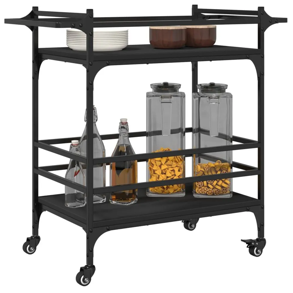 Carrello da Cucina Nero 82x40x78,5 cm Legno Multistrato