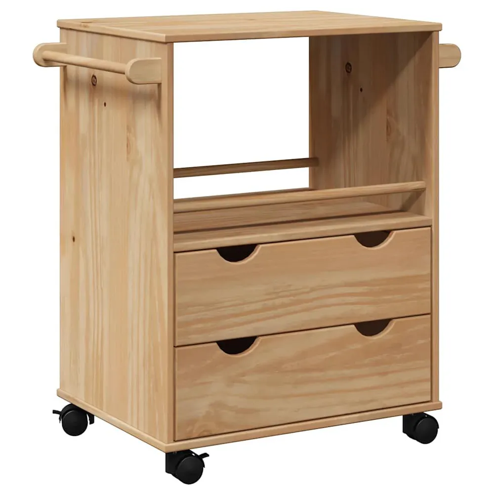 Carrello da Cucina OTTA 59x45x80 cm Legno Massello di Pino