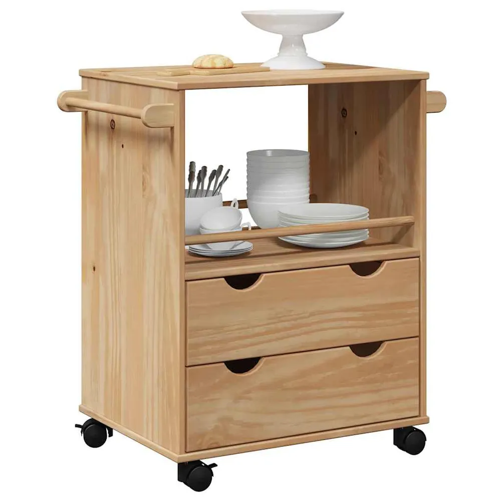 Carrello da Cucina OTTA 59x45x80 cm Legno Massello di Pino