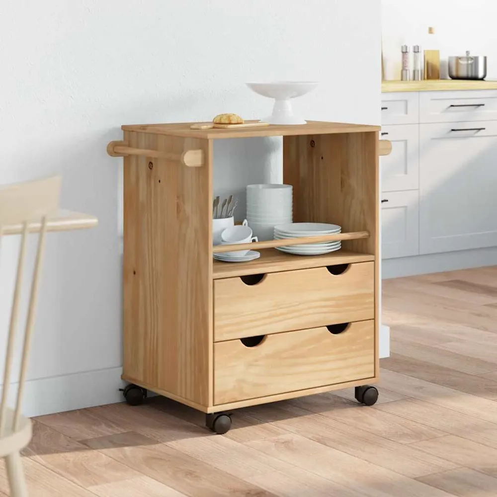 Carrello da Cucina OTTA 59x45x80 cm Legno Massello di Pino