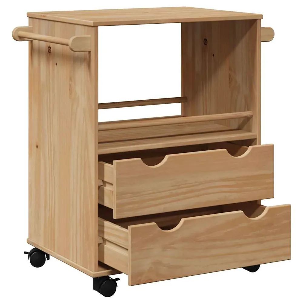 Carrello da Cucina OTTA 59x45x80 cm Legno Massello di Pino