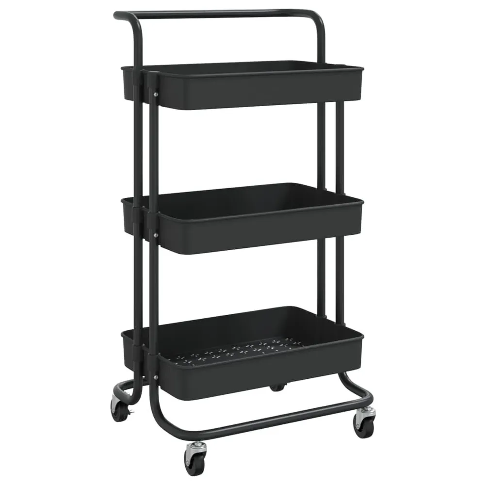 Carrello da Cucina 3 Ripiani Nero 42x35x85 cm Ferro e ABS