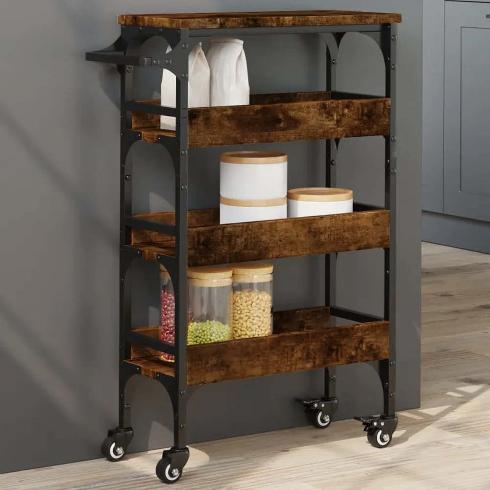 Carrello da Cucina Rovere Fumo 53x20x76 cm Legno Multistrato