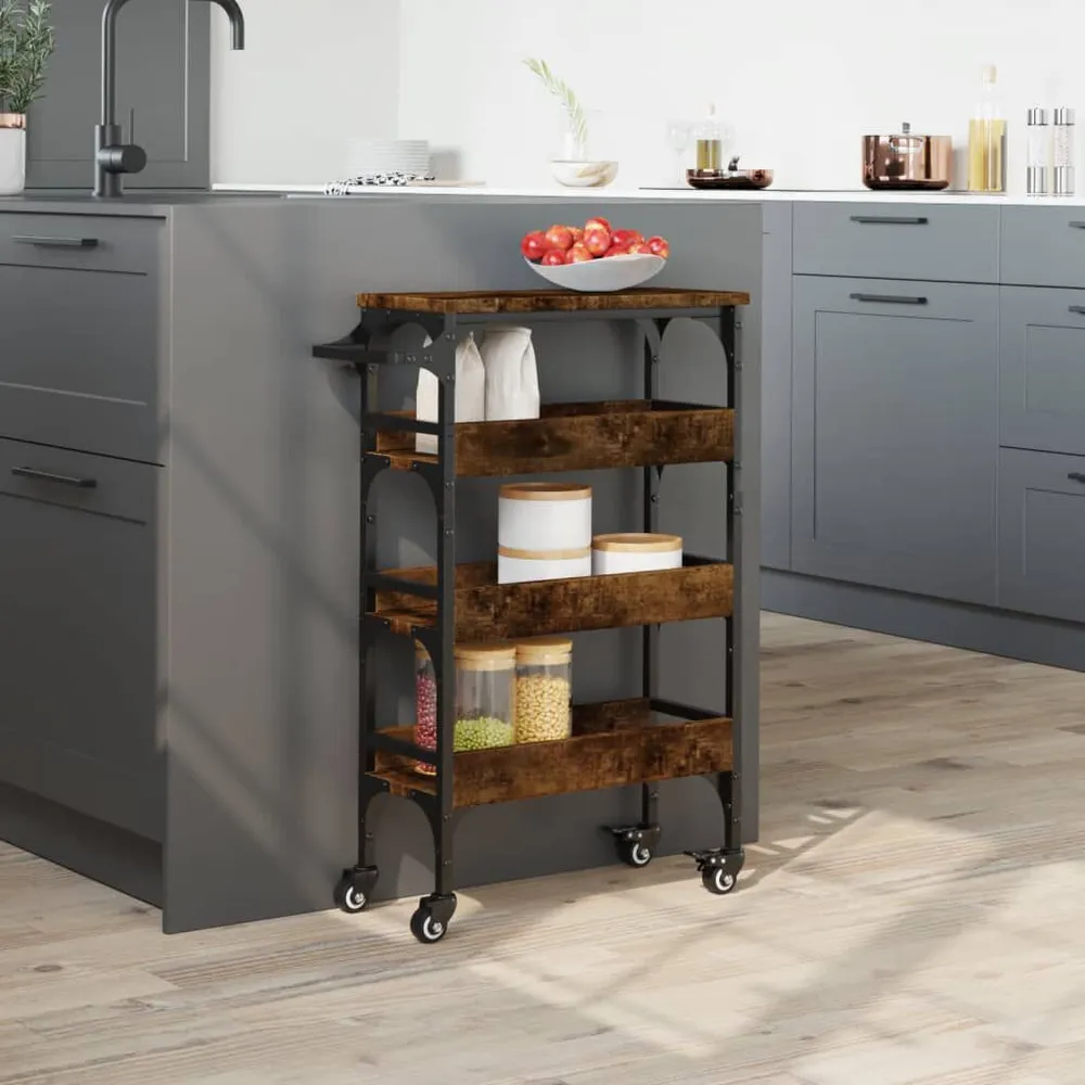 Carrello da Cucina Rovere Fumo 53x20x76 cm Legno Multistrato