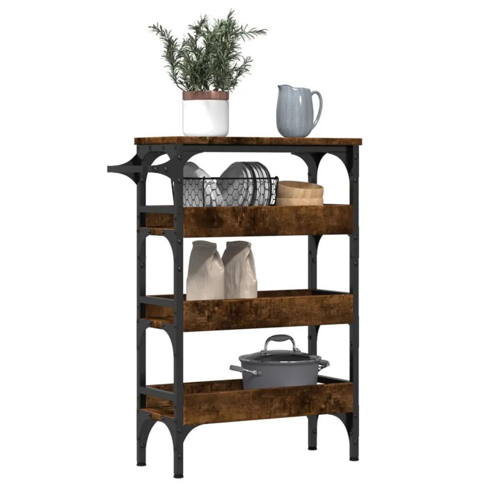 Carrello da Cucina Rovere Fumo 53x20x76 cm Legno Multistrato