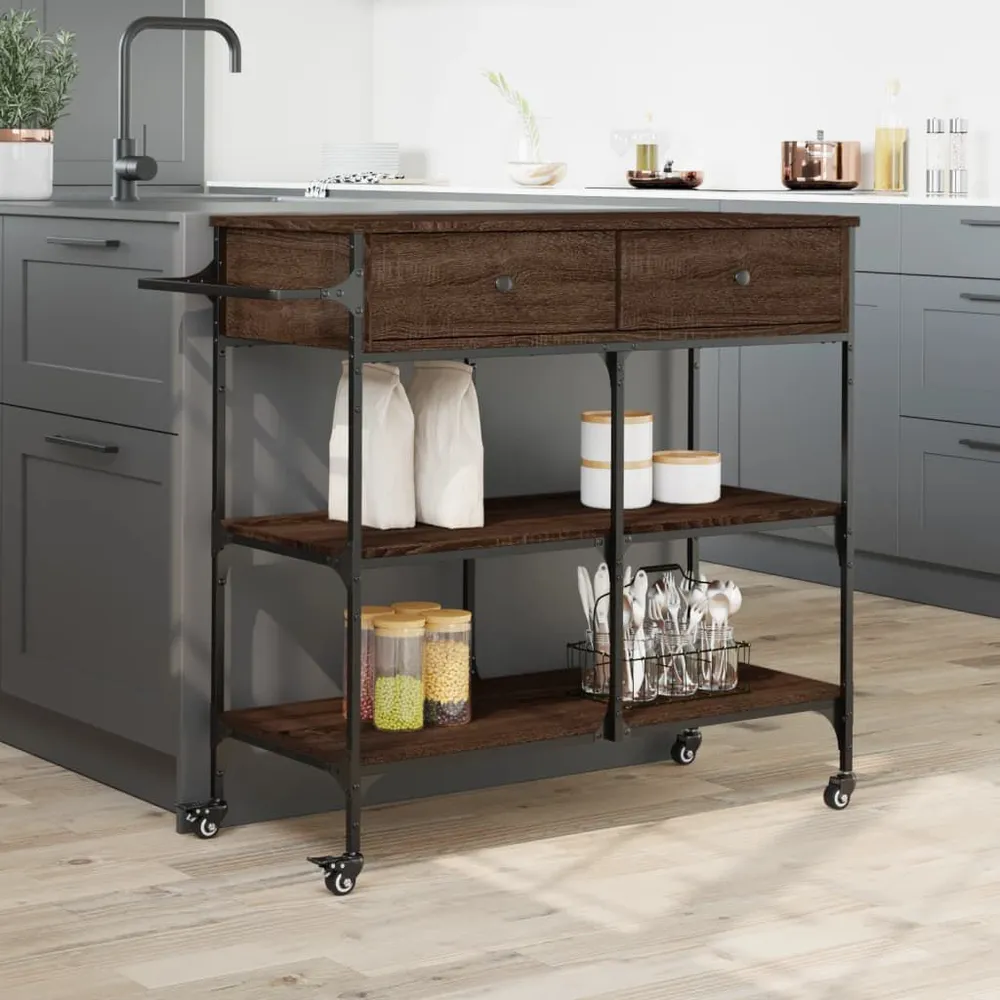 Carrello da Cucina Rovere Marrone 105x42x95cm Legno Multistrato