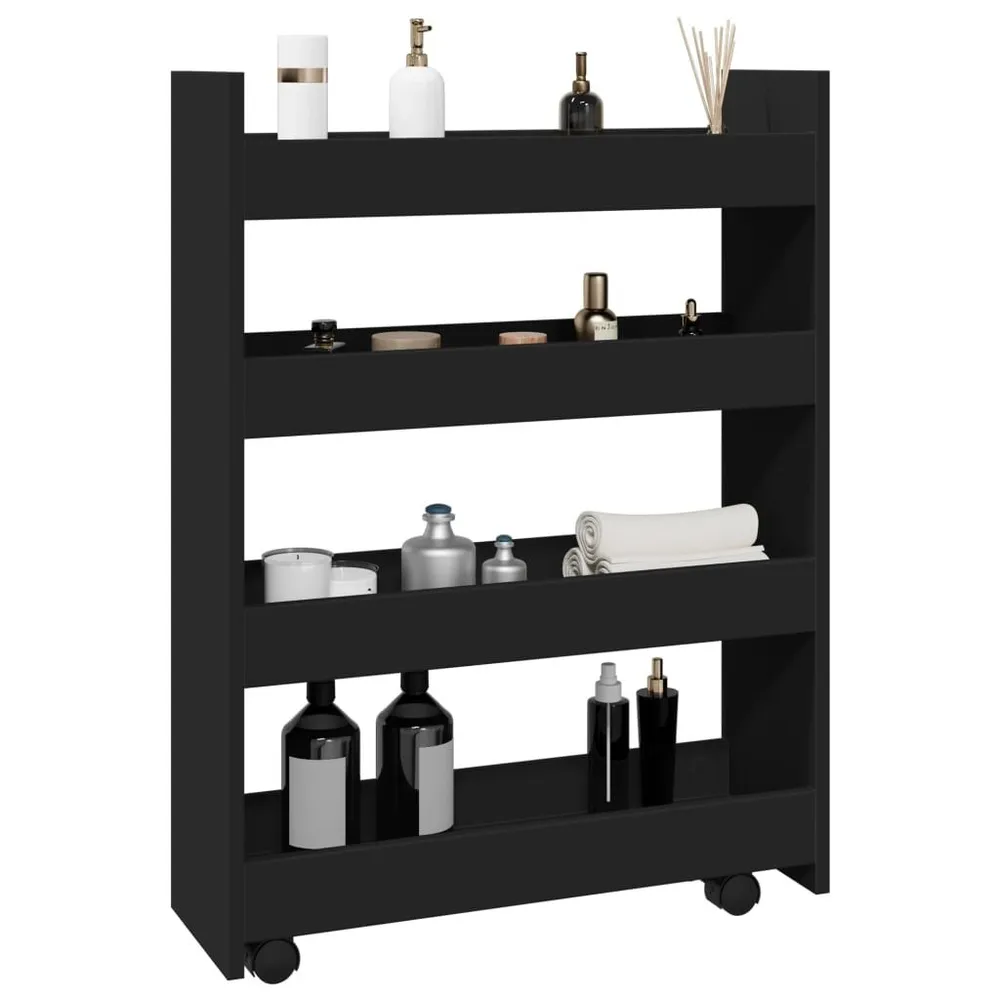 Carrello Portaoggetti Ristretto 4 Livelli Nero Truciolato