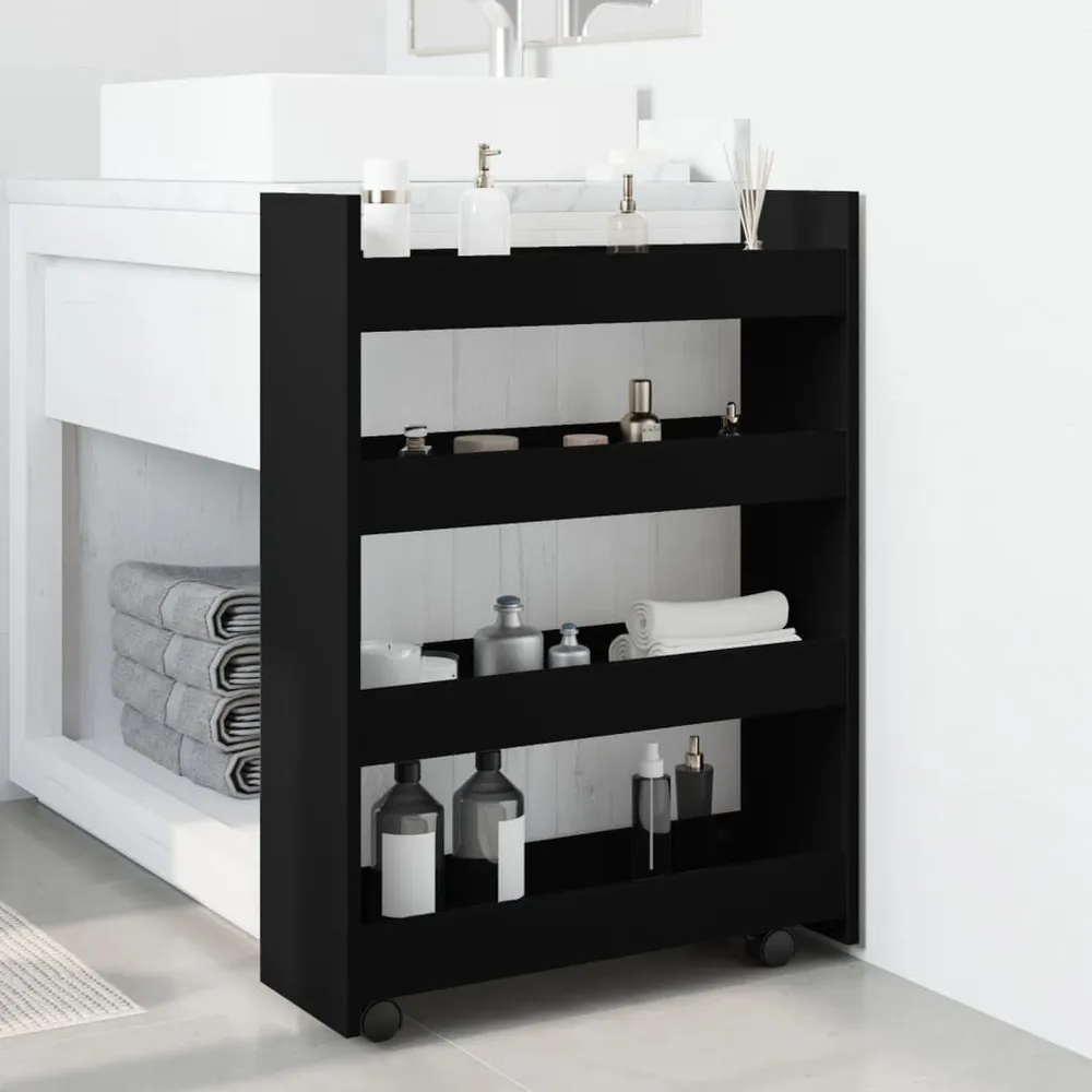Carrello Portaoggetti Ristretto 4 Livelli Nero Truciolato
