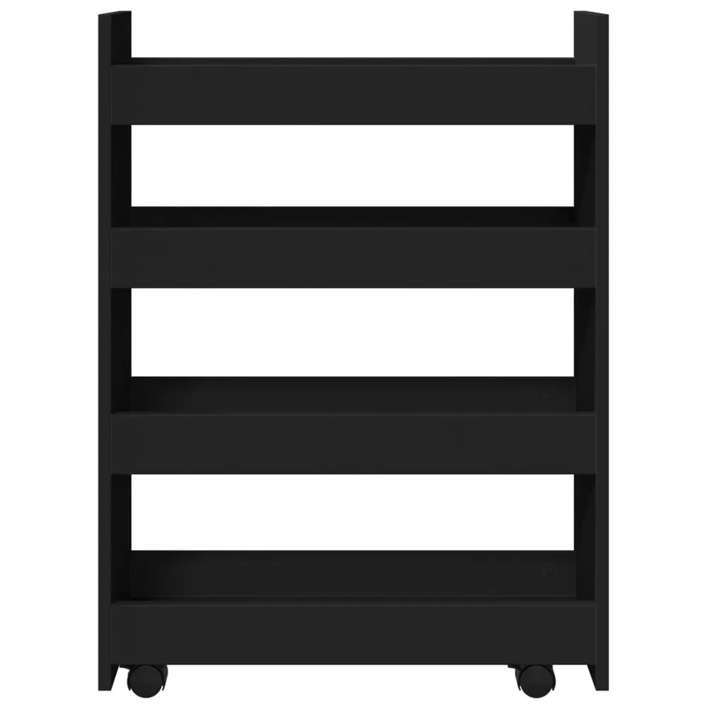 Carrello Portaoggetti Ristretto 4 Livelli Nero Truciolato