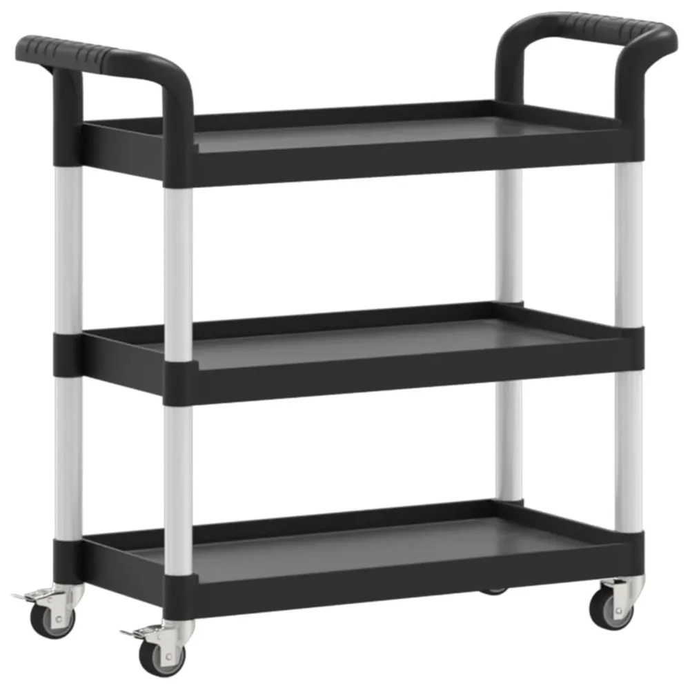 Carrello 3 Ripiani Nero 77x34x72 cm Alluminio