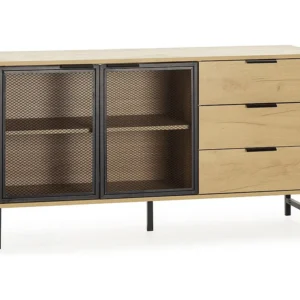 Credenza ISIS 2 ante metallo nero e 3 cassetti, 130 cm