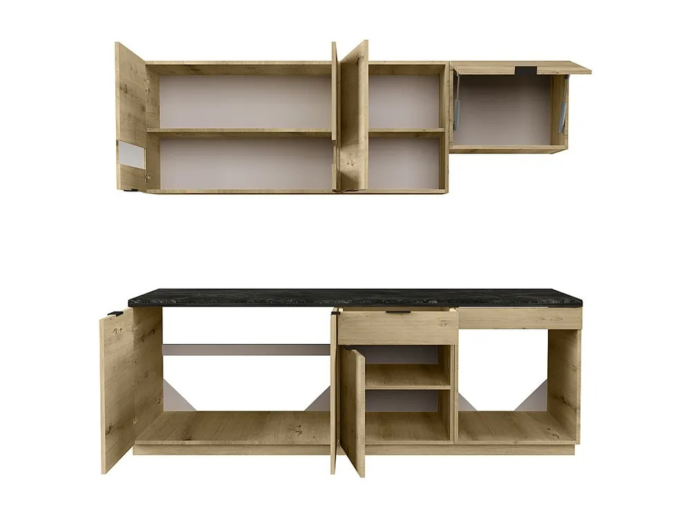 Cucina completa 200 cm 6 elementi portaoggetti Naturale e Antracite CARMEO