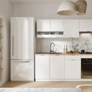 Cucina completa 200 cm 6 elementi portaoggetti Naturale e Bianco CARMEO